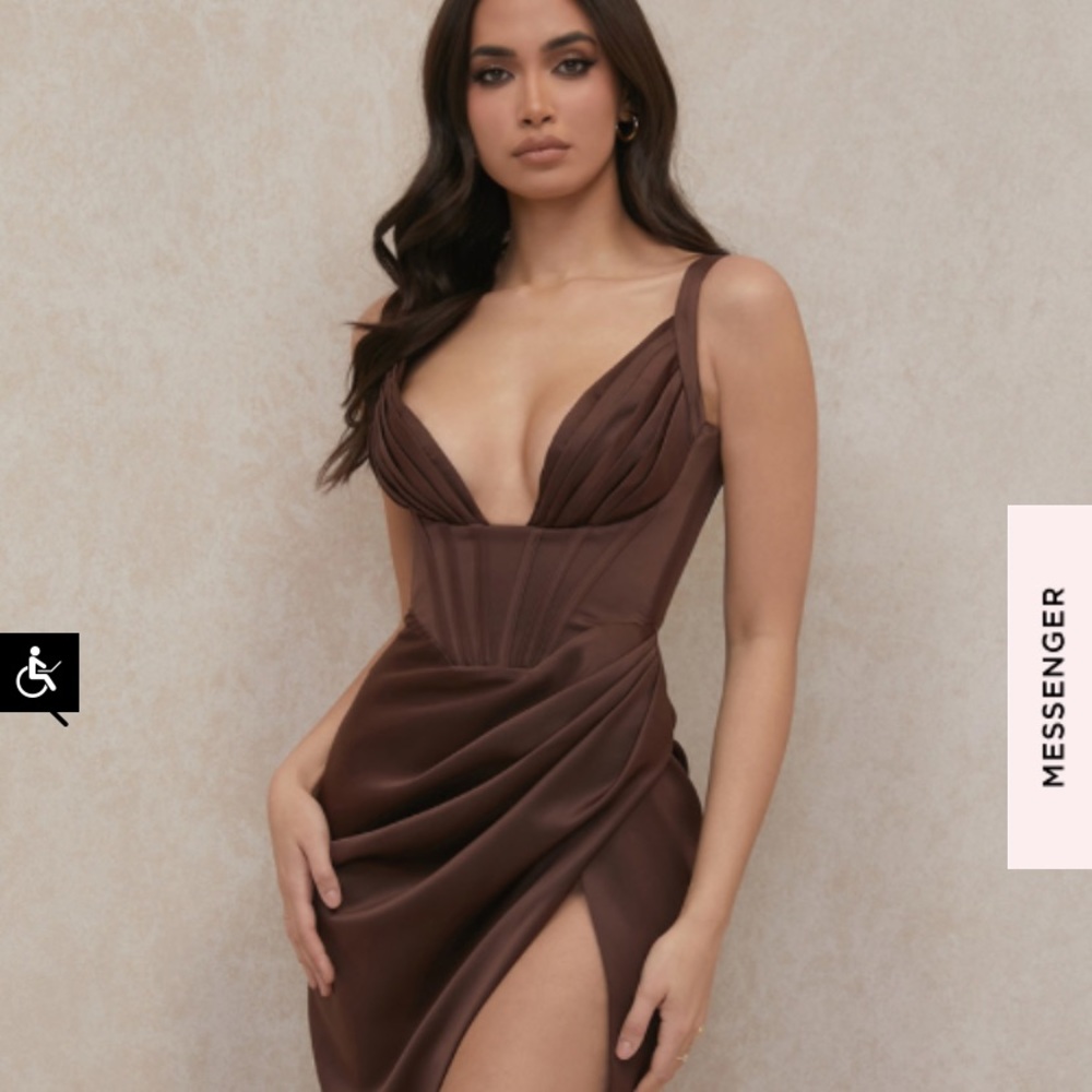 House of CB Faye Satin Corset Midi Dress